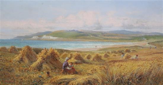 Alfred Augustus Glendening (1861-1907) Harvesters on the Isle of Wight 8 x 14.5in.